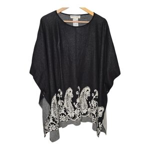 Beautiful By Lawrence Zarian Womens Black Paisley Knit Artisian Poncho XS / S